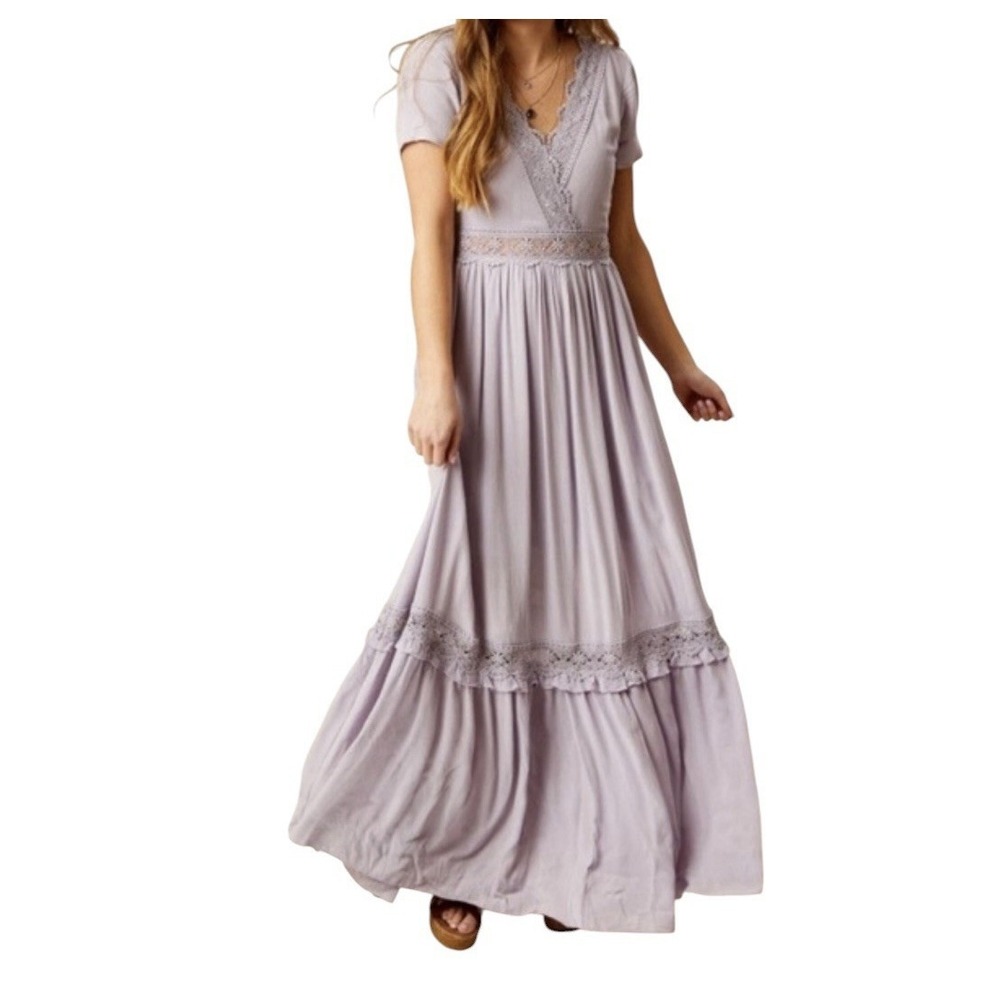 Altar'D State Maxi Dress Women's Large Lavender Short Sleeve Long Cocktail